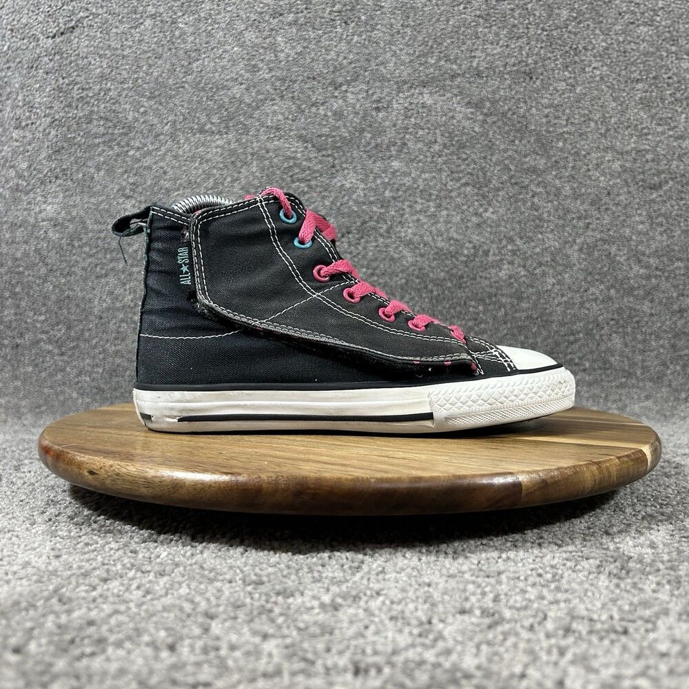 Converse Chuck Taylor All Star Hi Girls Size 2 Black Pink Fold Over Shoes Used